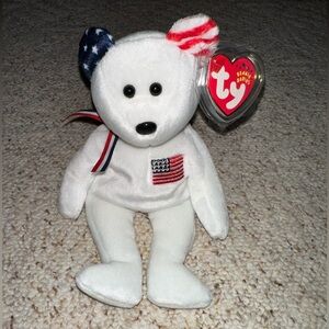 Beanie Babies- White Bear with Patriotic Ears